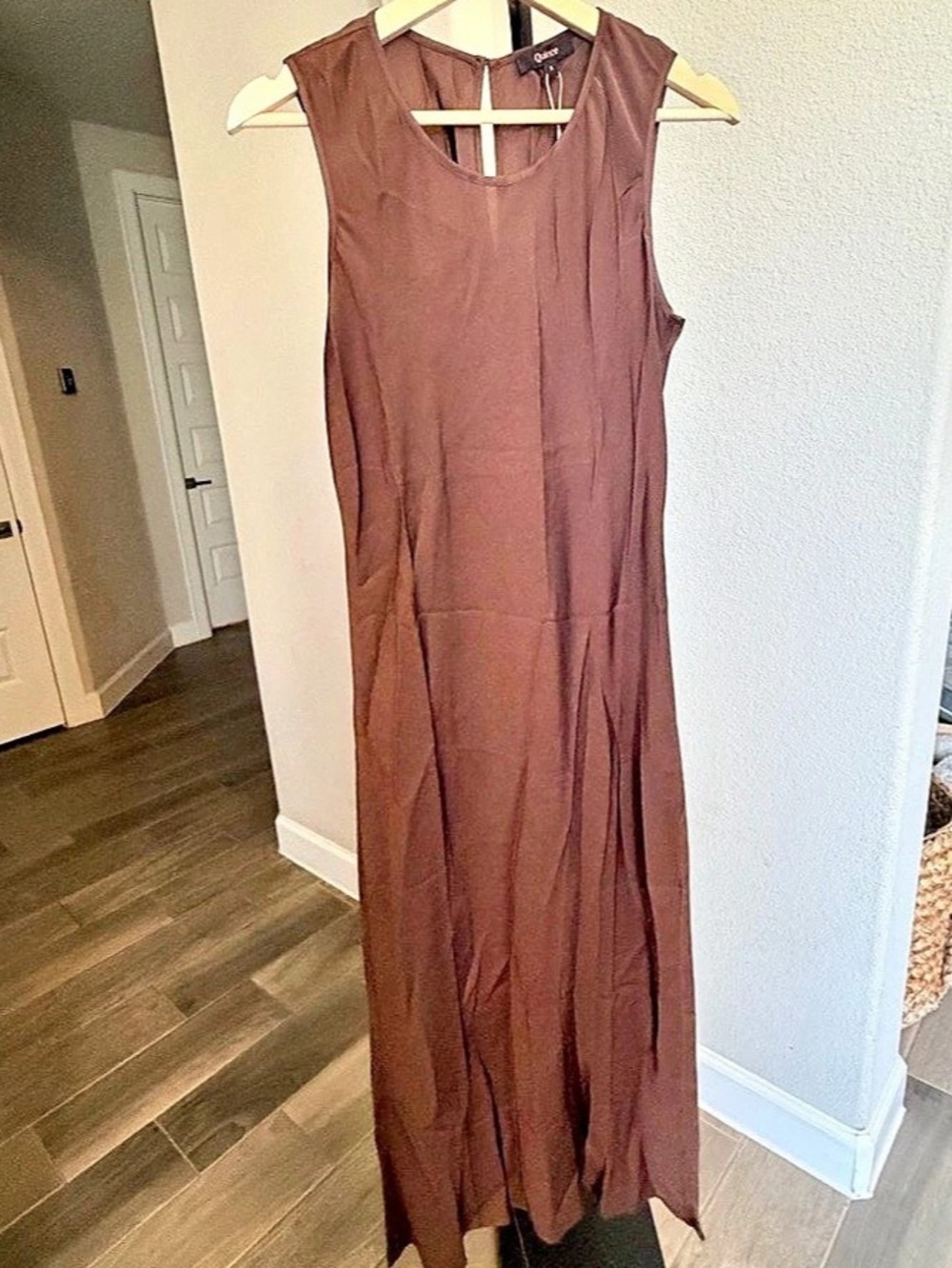 Quince Washable Stretch Silk Tank Midi Dress Hot Fudge Brown Size Small